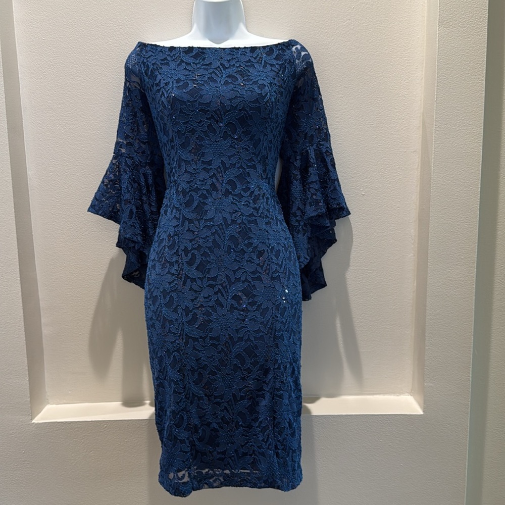 Venus Sequin “Off the shoulder “ Bell Sleeve Lace Dress